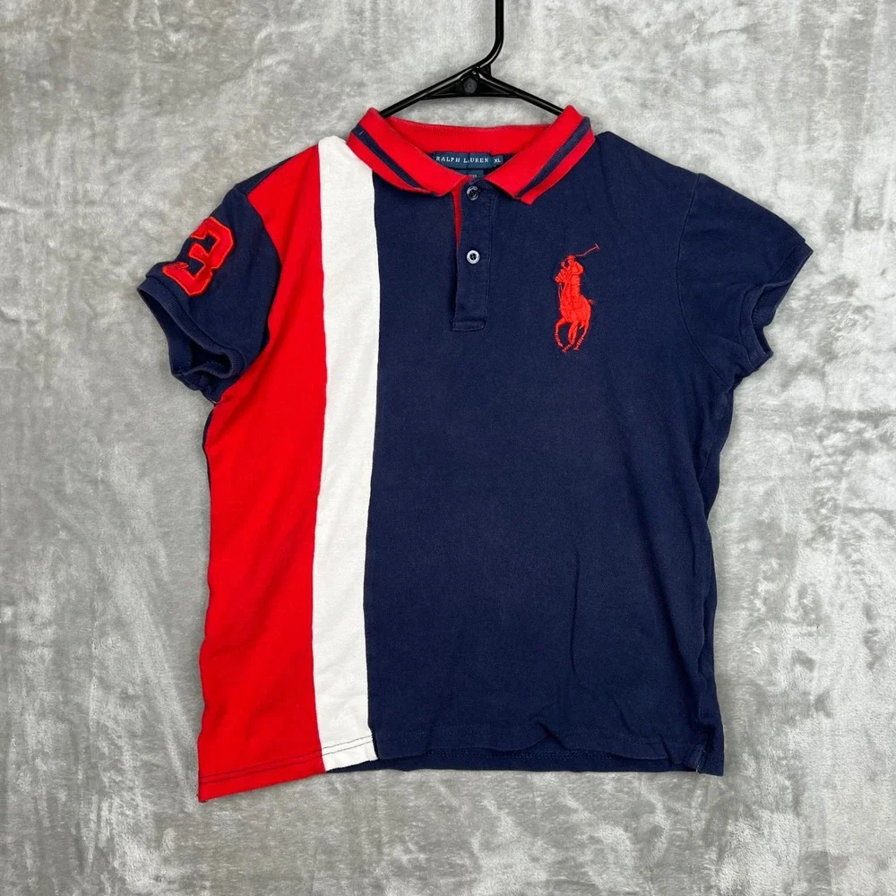 Kids Ralph‎ Lauren Polo Shirt XL Blue Red White Colorblock Big Pony Logo